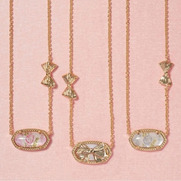 Kendra Scott x Love Shack Fancy Elisa Pink Bloom Floral Bow Necklace - Picture 3 of 10